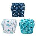 Babygoal Baby Boy and Girl Swim Diapers, Reusable Adjustable Washable One Size Fits 0-8M Baby Gifts and Swimming Lessons 3 Pack 3SD07 (Small, Shark & Tortoise)