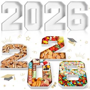 Mooliwe 4 Pcs 2026 Graduation Fillable Numbers for Charcuterie Class of 2026 Cardboard Number Grad Charcuterie Board Serving Trays Graduation Food Box for Tray Party Supplies(White)