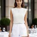 Women Eyelet Tank Tops Floral Casual Round Neck Sleeveless Summer Tops Trendy Basic Cute Plain Tanktops (Beige, S)