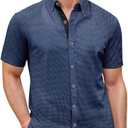 ETHANOL Men's Slim Fit Short Sleeve Shirt (Blue, XL)