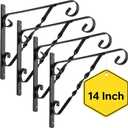 AMAGABELI GARDEN & HOME 4 Pack Hanging Plant Brackets Outdoor 14 inch Metal Fence Wall Plant Hanger Hooks for Hanging Flower Bird Feeders Lanterns Wind Chimes Rust-Resistant Black
