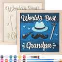 Nezyo Grandpa Gift Thank You Grandfather DIY Craft Painting Craft Kit 10 x 10 Inches DIY Unfinished Wooden Craft with Painting Tools Set for Thanksgiving Family DIY Craft Christmas Holiday Decoration