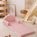 Blissful Diary Kids Couch, 2-in-1 Soft Toddler Couch Fold Out, Toddler Chair Comfy, Convertible Sofa to Lounger, Kids Furniture for Playroom, Gift for Birthday, Children's Day, Pink Shell