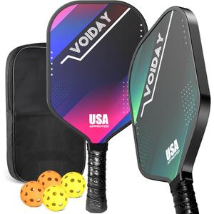 Pickleball Paddles Set of 2, USAPA Approved Fiberglass Pickle Ball Paddles with 4 Pickle Balls, Durable &Lightweight Racket for Beginners, Pros, Men, Women, Adults, Kids (Mix)