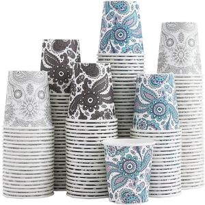 150 3 oz Disposable Paper Cups, Small Mouthwash Cups 3 OZ, Mini Bathroom Cups, Paper Coffee Cups 3 Ounce for Bathroom, Supermarket, Birthday Party, Travel, Events, Picnic, BBQ (Paisley)