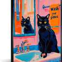 Funny Black Cat Canvas Wall Art Wash Your Little Paws Trendy Cat Painting Picture Wall Decor Colorful Cute Cat Poster Print Artwork for Living Room Bedroom Toilet Bathroom Home Decoration