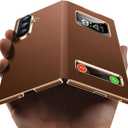 Magnetic for Samsung Galaxy Z Fold 7 Case Luxury Leather See Calls & Time Without Opening [Fit for MagSafe] Phone Cover Zfold 7 Case with Smart Screen View Window Brown