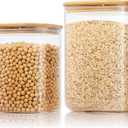 Extra Large Square Glass Flour & Sugar Storage Containers with Airtight Lids, 132 floz & 63 floz - 2 Pack Glass Jars with Bamboo Lids, Air tight Food Storage Containers for Cereal, Pasta, Rice