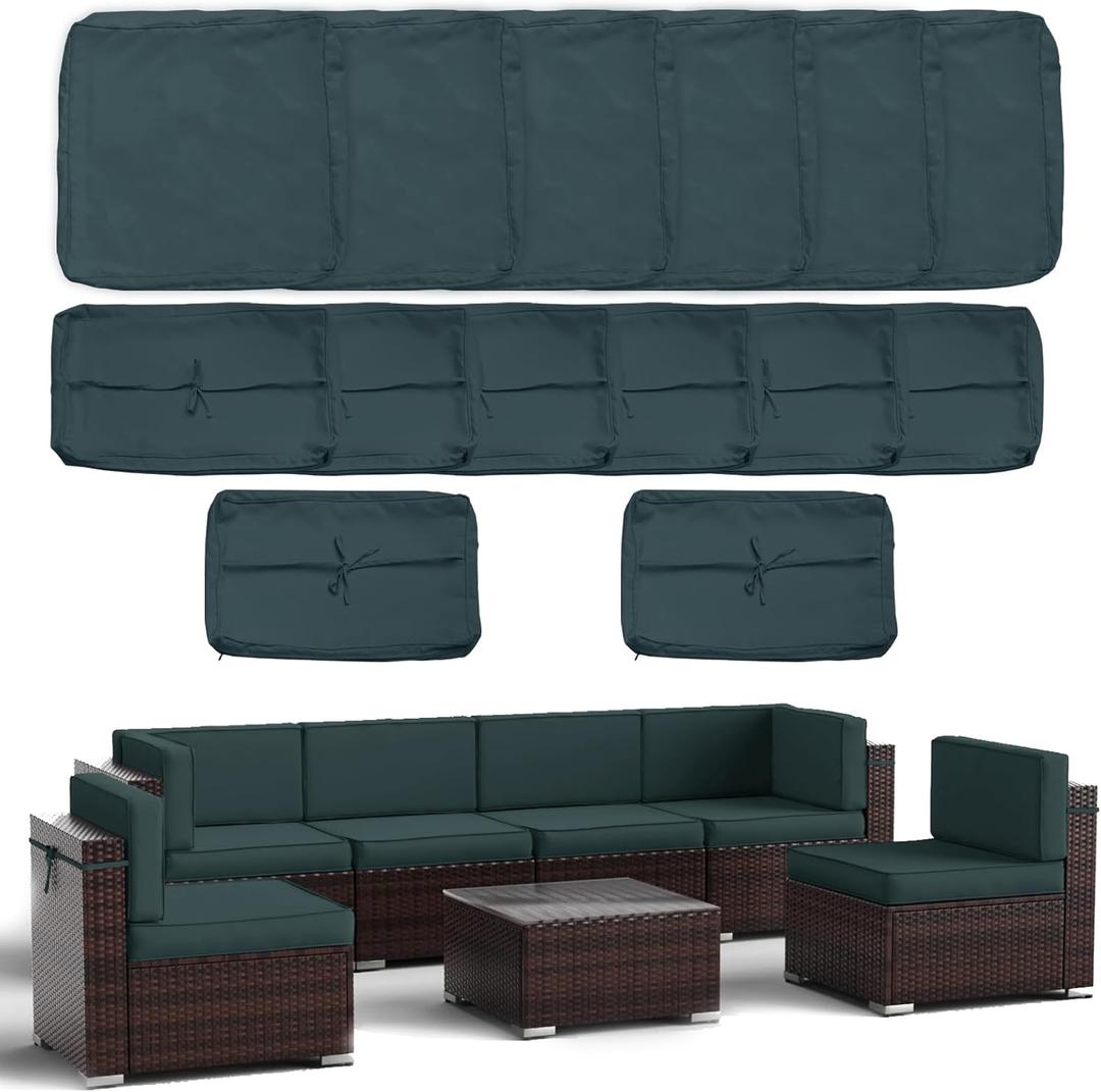 14 Piece Outdoor Cushion Covers - Patio Furniture Replacement (Dull Grey, 23.6 x 23.6 x 4.33in)