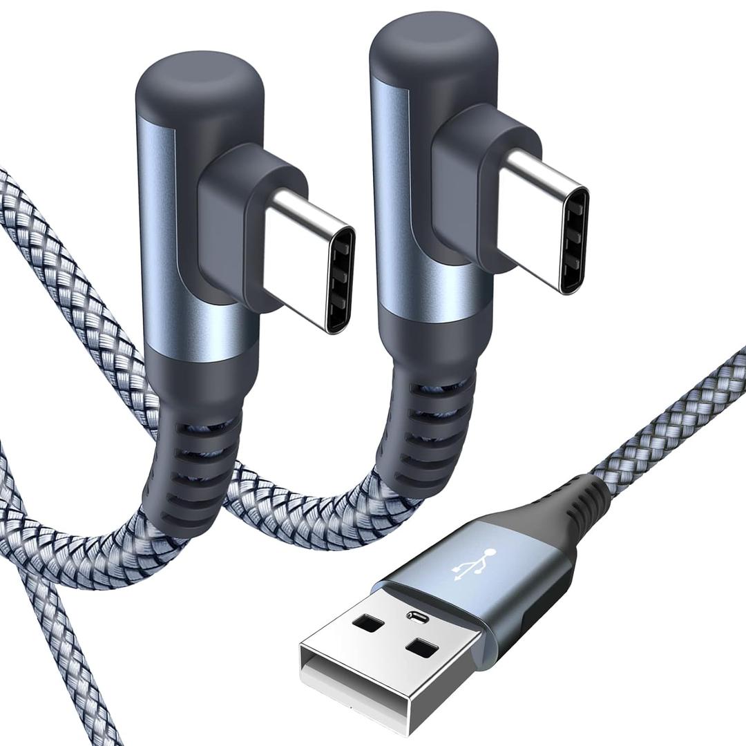sweguard USB Type C Charger Cable Right Angle [2-Pack,15FT] 3.1A Nylon Braided Cord for iPhone 17 16 15 Pro Max Plus iPhone Air Samsung Galaxy S26 S25 S24 S23 S22 S21 Note 20 A15 Flip Pixel LG Moto