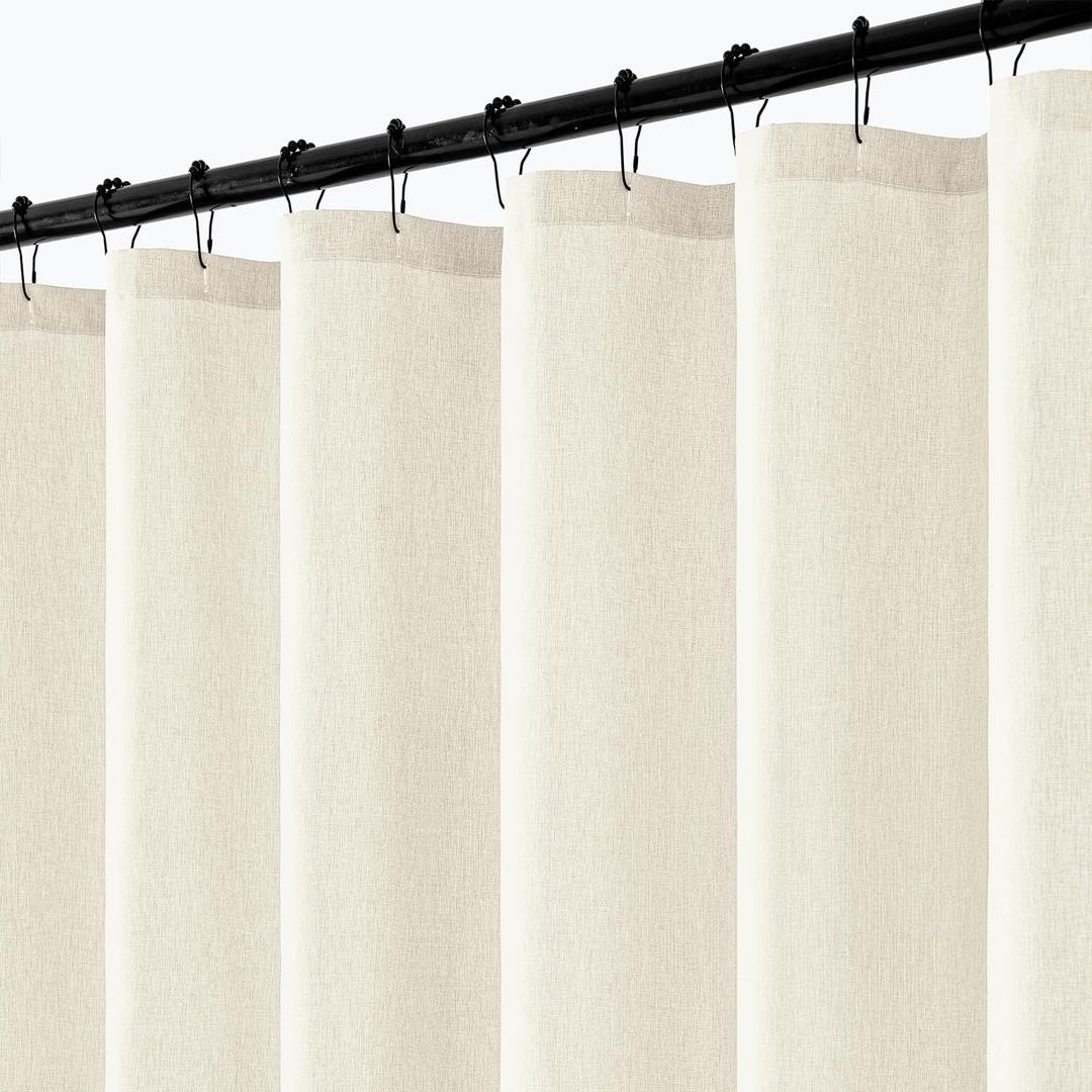 ANRODUO Extra Long Fabric Shower Curtain Set - Ivory 72"x108" with 12 Rust Resistant Durable Metal Hooks, Waterproof & Linen Textured, Button Hole Design, Machine Washable for Bathroom Decor