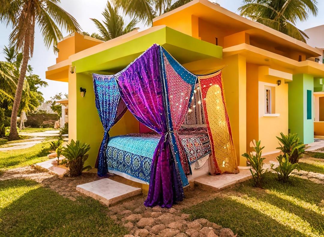 EthinicCraftHub Boho Canopy with Bunting/Saree Tent, Gypsy Decor, Meditation Room - Glamping, Floor Seating Area | Bohemian Wedding Backdrop