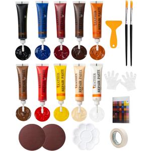 Leather Repair Kit for Furniture - 10 Color Vinyl Repair Kit for Sofa/Jacket/Car Seats/Purse/Shoes/Couch - Fix Scratches/Tears/Holes/Peeling on Bonded/Pleather/Genuine