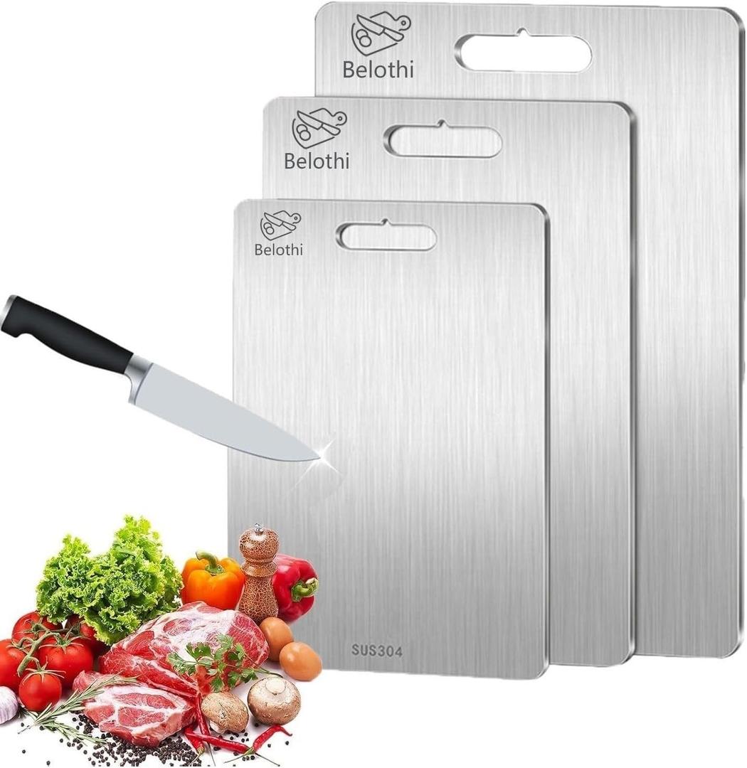 Stainless Steel Cutting Board, 3 PCS Cutting Boards for Kitchen, 304 Stainless Non Stick Chopping Cutting Board for Meat Fruit & Vegetable (15"x 11",13"x 9",10"x 6")