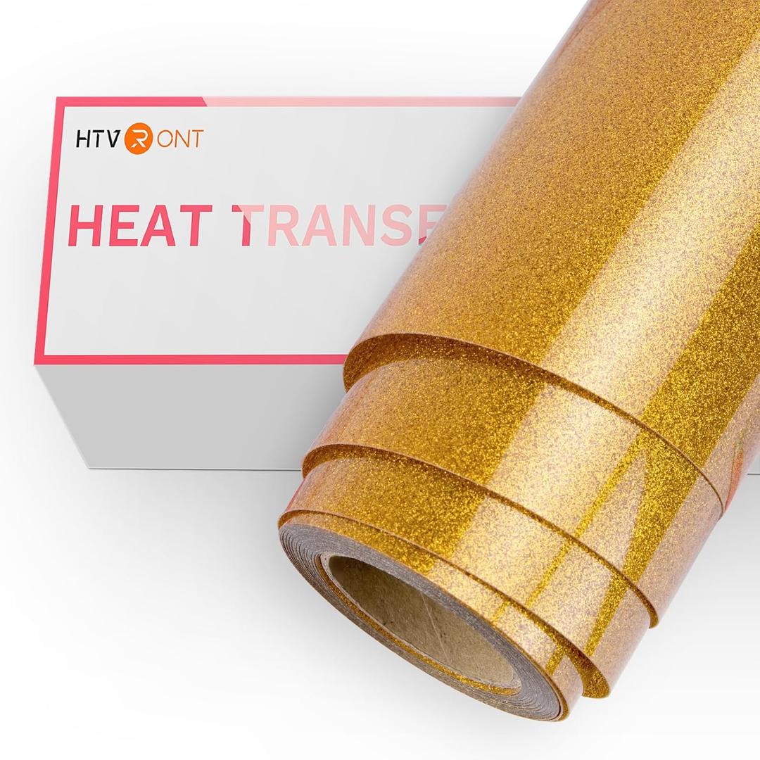 HTVRONT Gold Glitter HTV Vinyl Roll-12 x 15FT Gold Glitter Heat Transfer Vinyl for Shirts, Glitter Iron on Vinyl for All Cutter MachineEasy to Cut for Heat Vinyl Design