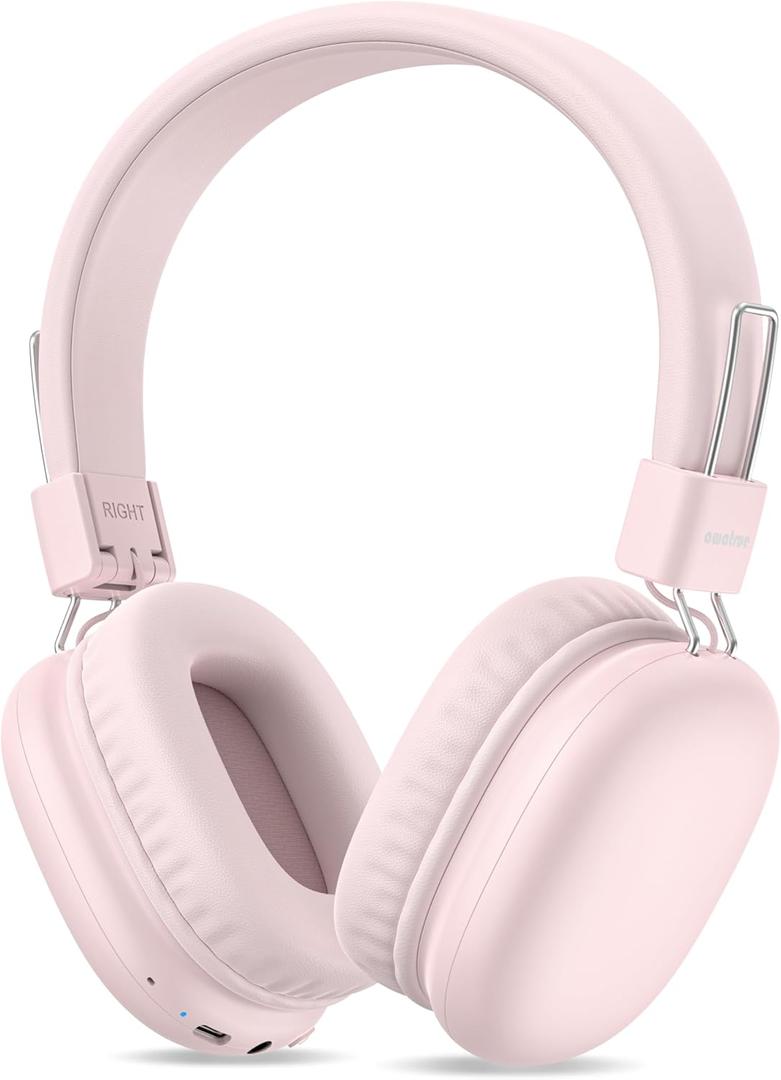 awatrue Kids Bluetooth Headphones, Over-Ear Wireless Headphones with Microphone, Safe-Volume 85dBA, Bluetooth 5.4, Foldable Lightweight and Comfortable, 50H Playtime, USB-C Charging, Pink