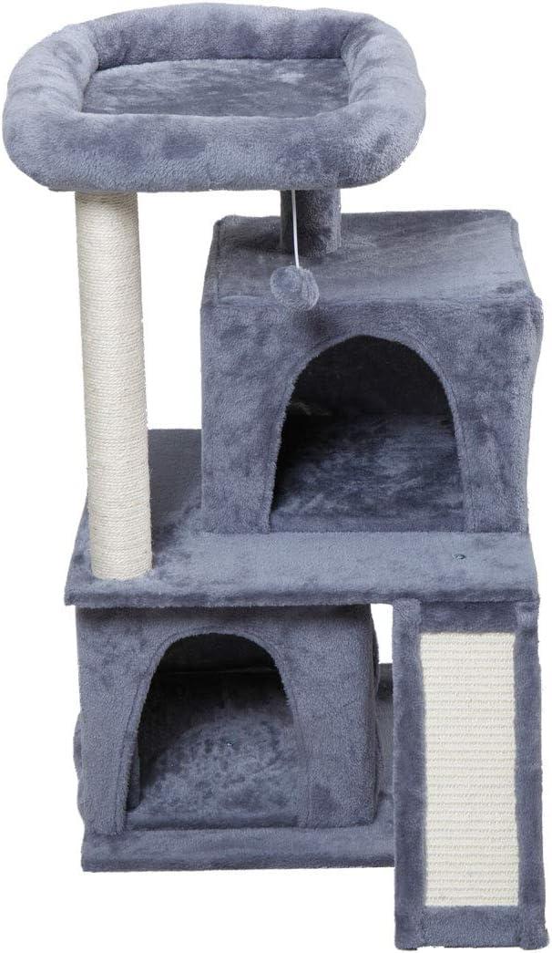 Cat Tree with 2 Condos, Top Perch, Scratching Posts, Sisal Ladder and Plush Ball for Indoor Cats, 34 Inches