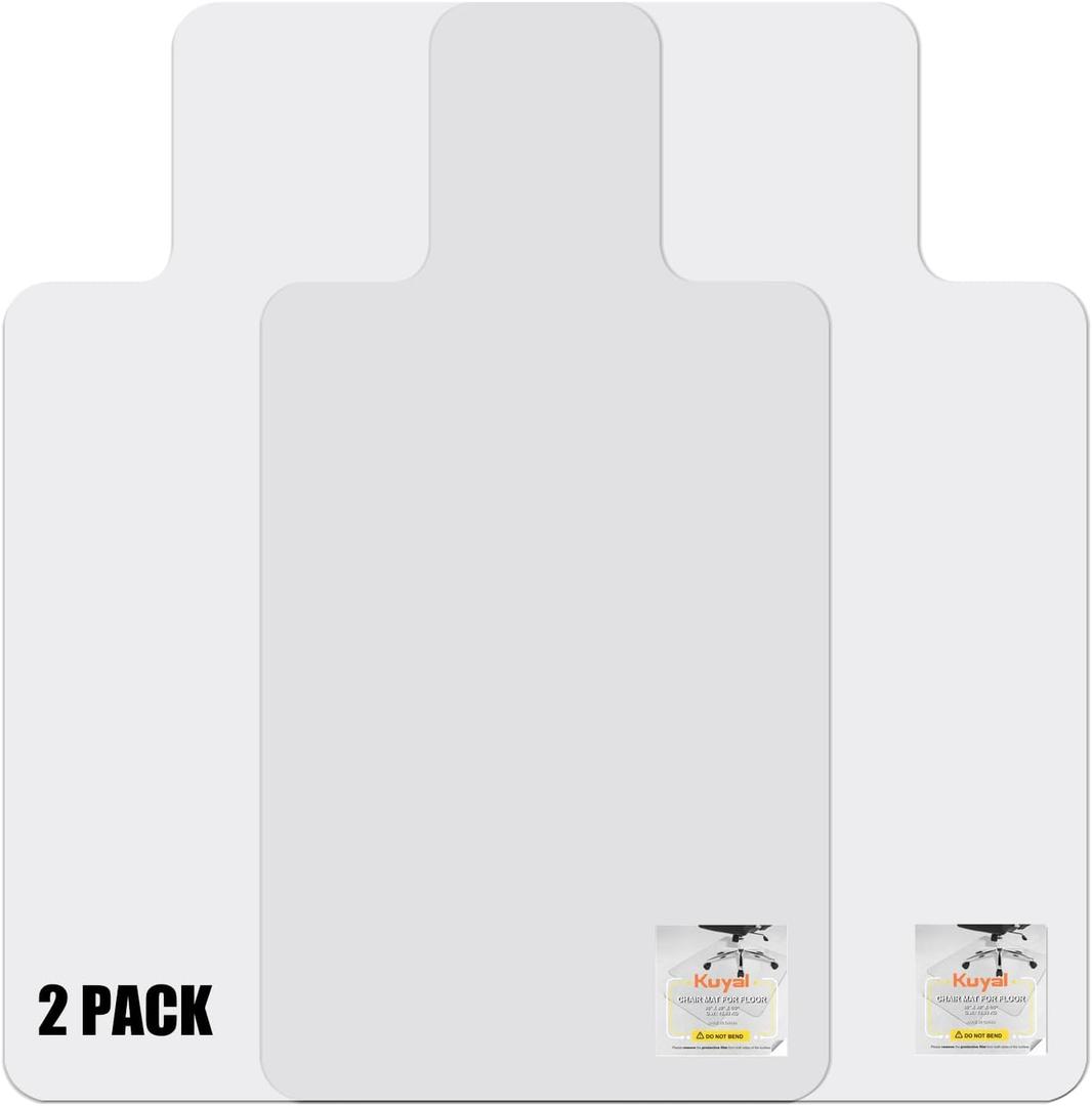 Kuyal 2 Pack 1/5" Thick Office Chair Mat, 36" x48" with Lip Heavy Duty Hard Computer Chair Mat, Under Desk Protector Carpeted Floors Mats, Can be Used on Carpet or Hard Floor, Ship Flat