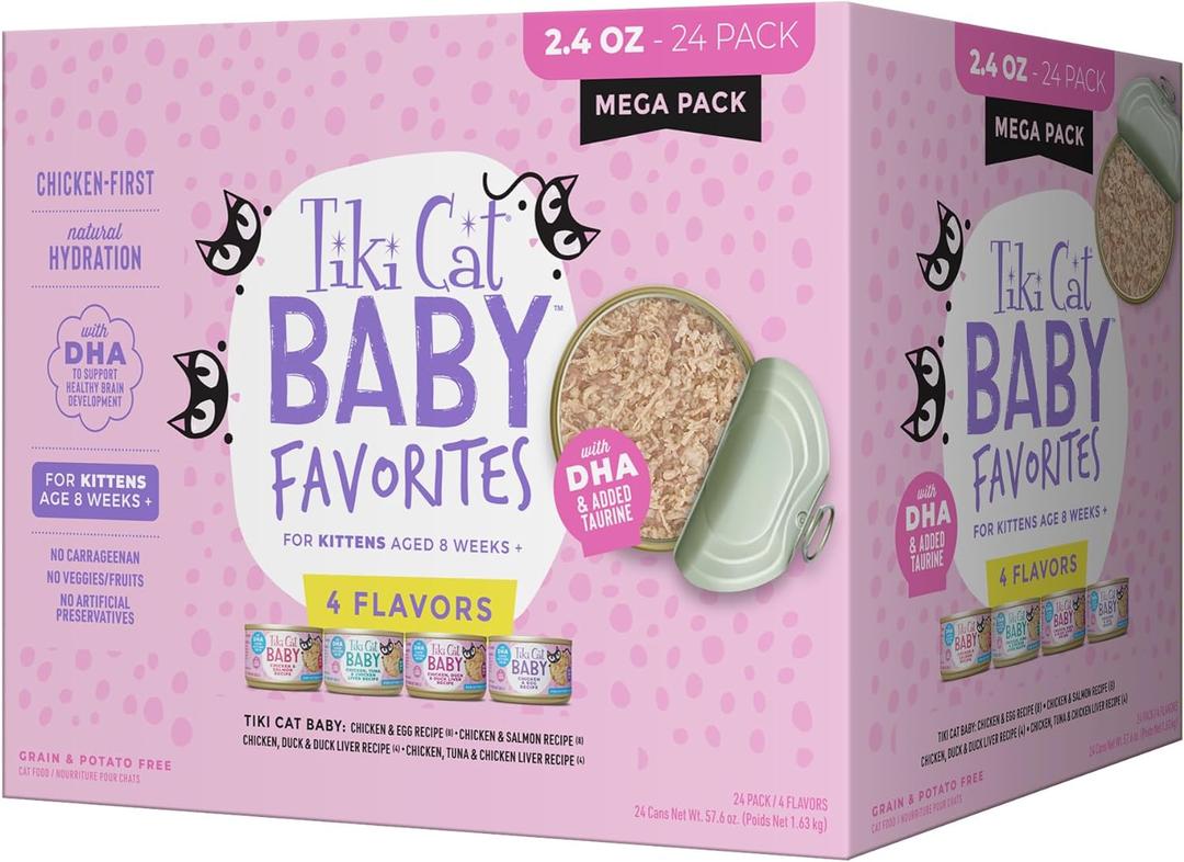 Tiki Cat Baby Favorites Whole Foods Wet Cat Food for Kittens Mega Pack, 2.4 oz. Can (24 Count) (EXP 02/01/28)