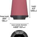 K&N High-Flow Original Lifetime Universal Clamp-On Air Filter: Performance, Premium, Washable: Flange Diameter: 3.5 In, Filter Height: 5.5 In, Flange Length: 0.625 In, Shape: Round Tapered, RU-3550
