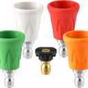 FIXFANS Pressure Washer Nozzle Guard, Stainless Steel High Power Washer Tips Set with Upgraded Rubber Protector Cover, 5Pcs Pressure Washing Holder with 1/4" Quick Connect, Orifice 3.5