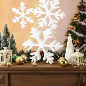 Thyle 3 Pcs Large Foam Snowflake Christmas Decoration 14" 10" 8" Tabletop Centerpiece Jumbo 3D Winter White Snowflake Table Sign Rustic DIY Crafts Ornament for Xmas Farmhouse Fireplace Shelf Mantle