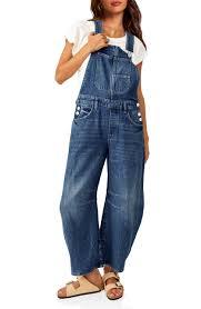 Womens Denim Bib Overalls Barrel Leg Adjustable Strap Jean Pants Jumpsuits with Pockets, XL