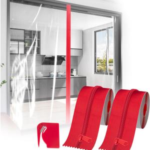 Heavy Duty Zipper Door for Dust Barriers,2 Rolls Self-Adhesive Dust Zipper for Plastic Sheeting,7ft x 3in Tarp Zipper Door for Greenhouses,Construction,Carpentry,Renovation,Wall Building