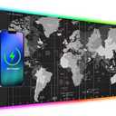 ToLuLu RGB Gaming Wireless Charging Mouse Pad, 5/7.5/10/15W 10 Light Modes LED Mouse Pad Computer Keyboard Mat Mousepad, 800x300x4MM Extended Large Desk Mat for Gaming, MacBook, Laptop, PC,World Map