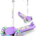 TONBUX Kids Scooter for Ages 3-8, Toddler Scooter with Light-Up Wheels, Adjustable 4-Level Height 3-Wheel Scooters for Kids, Lean-to-Steer Design (No Deck Light, Purple)
