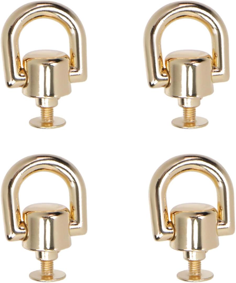 Semetall D Rings for Purse Strap Hardware 4 PCS, 360 Rotatable Metal D Ring Rivets for Bag Making, Leathercraft, Dog Collars (Gold)