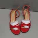 Strappy Gold Heeled Sandals Stiletto Heel for Women Stylish Kitten Heels Womens Platform Sandal Rhinestone Wedding Shoes for Party Dancing Graduation (Size 7, Red)