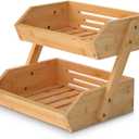 2 Tier Fruit Basket For Kitchen- Bamboo Fruit and Vegetable Storage Bowl Stand For Kitchen Countertop, , Produce Basket Fruit Holder for Potato, Onion, Bread, Snack Storage
