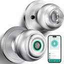 KLLOQUE Fingerprint Door Lock, Smart Fingerprint Door Knob with Lock, Biometric Door Locks with App Control & Key, Keyless Thumbprint Entry Door Locks for Bedroom, Front Door, Home, Apartment-Silver