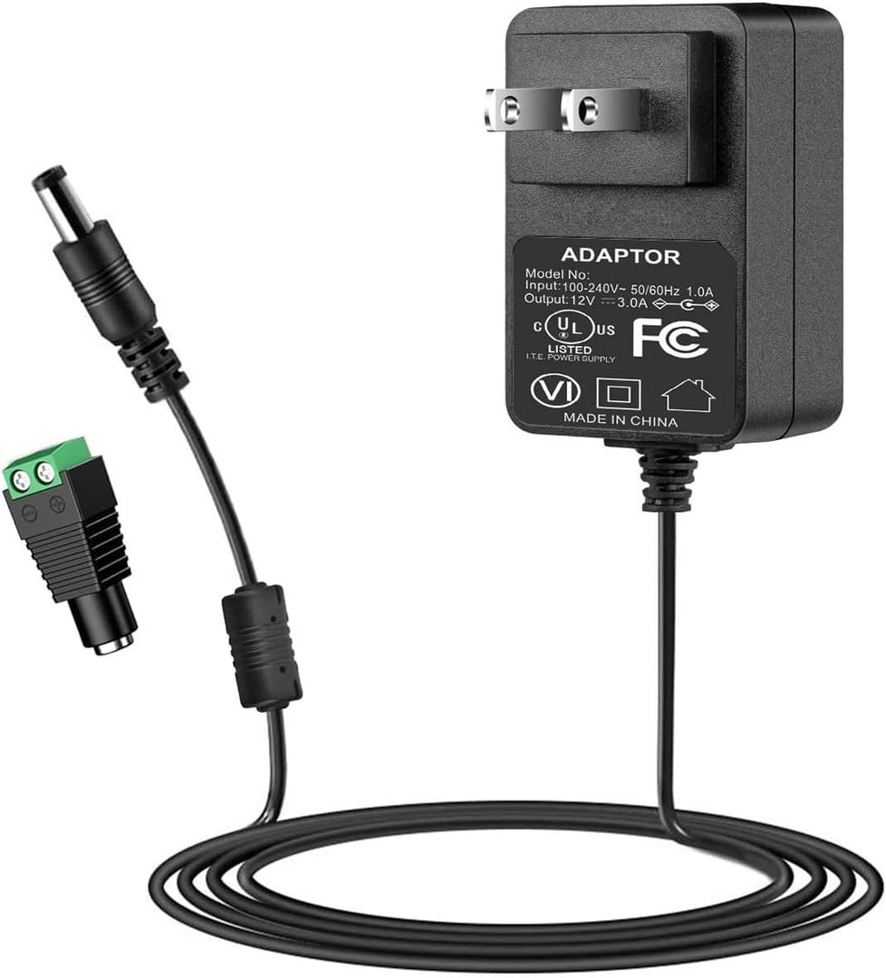 UL Listed 12V 3A Power Adapter, 100-240V AC to DC 12V 36W Power Supply with Barrel Connector 5.5x2.1mm, 12 Volt Wall Wart Adapter, Switching Transformer AC/DC Power Converter