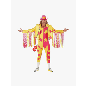 Morph Yellow Macho Man Randy Savage Costume, WWE Wrestler Outfit for Adults, Macho Man Dress-Up, Fun Party Attire, X-Large
