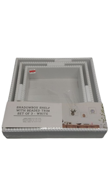 Shadowbox Shelf With Beaded Trim Set Of 3 White