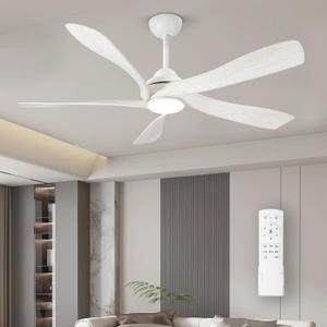 Melkelen Ceiling Fans with Lights and Remote,56in Ceiling Fan with 5-Blades,Quiet Reversible DC Motor,6 Speed, Dimmable LED Light,White Ceiling Fan for Bedroom/Living Room/Kitchen/Patio