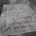 8x10 Area Rugs Washable Rug: Large Living Room Rug Stain Resistant Distressed Vintage Boho Rug Non Slip Low Pile Faux Wool Soft Area Rug for Bedroom Bedside Indoor Kids Playroom Farmhouse Dining Room (Grey and Orange)