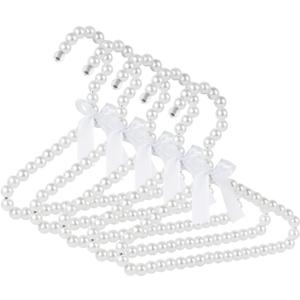 5 Pack Pearl Hanger Kids, Small Pearl Beads Bow Clothes Hangers, Elegant Standard Hangers for Children Pet Dog (White)