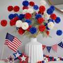 Hoteam 24 Bundles Red Blue White Artificial Flowers for Outdoor Patriotic Artificial Chrysanthemum Flowers Bouquet Plan Veterans Day Decor Fake Floral Front Door
