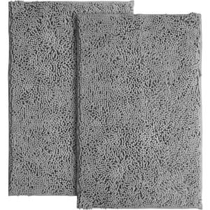 LuxUrux Bathroom Rugs Sets 2 Piece - Plush Bath Mat Set Quick-Dry Soft Chenille Bathroom Mat with Rubber Backing, Absorbant Bathroom Rug Set, Washable.(17 x 24, Light Grey)