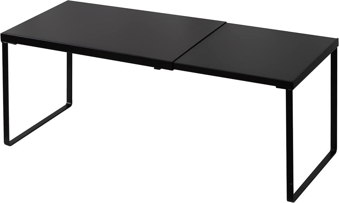 Nxconsu Cabinet Shelf Expandable Organizer Riser Rack for Kitchen Pantry Cupboard Under Sink Countertop Home Organization Extra Storage Space Saver Heavy Duty Metal Edgeless Design Black (8.26D * 14.56-24.6W * 8.46H)