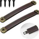 OLAYA Suitcase Luggage Pulls Leather Handles Cabinet Knobs Drawer Pulls Dresser Knobs Door Knobs 2 Pcs Grip Replacement Metal Hardware for Cabinet Dresser Trunk Case with Screws, (2, Black Brown)