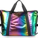 Dazzling Foldable Gym Bag for Women,Sports Travel Duffel Bag, Weekender Overnight Bag with Wet Pocket and Shoes Compartment for Women, Travel,Workout,Gym, Yoga G04 (Black)