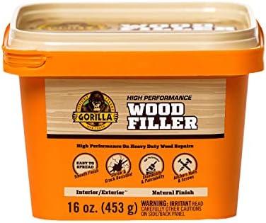 Gorilla All Purpose Wood Filler, Natural Finish, 16 Ounce Tub (Pack of 1) - Water Resistant for Indoor or Outdoor Projects and Repairs