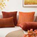 Kevin Textile Fall Pillow Covers Square Striped Corduroy Autunm Decor Couch Cushion Pillowcases for Living Room Toddler, 2 Packs, Burnt Brick (55x55 cm, 22 inch)