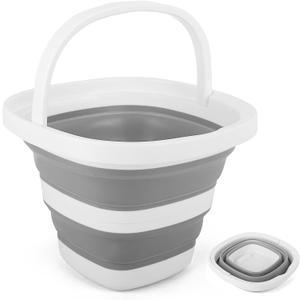 Collapsible Bucket 5L, Foldable Mop Bucket Car Wash Buckets with Handle for Cleaning Supplies, Portable Sink Wash Basin Storage Bin Ice Tub for Fishing Beach Outdoor Camping Kitchen RV Accessories (Gray)