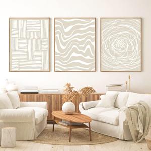 FEOFTIE Neutral Wall Art Beige Poster Modern Minimalist Canvas Printing Beige Wall Art Neutral Poster Line Art Canvas Boho Art Nordic Prints for Living Room Bedroom Office 16x24Inchx3 Unframed