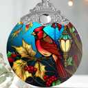 Christmas Ornament - Red Bird Cardinal Stained Glass Decor - Holiday Decorations and Xmas Gift Ideas for Tree